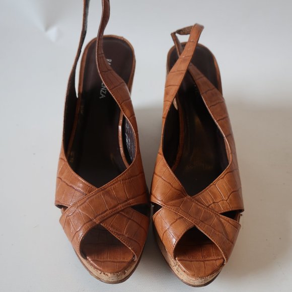 RAMON TENZA LEATHER CORK WEDGE SLINGBACK HEELS 9 * - Picture 4 of 12